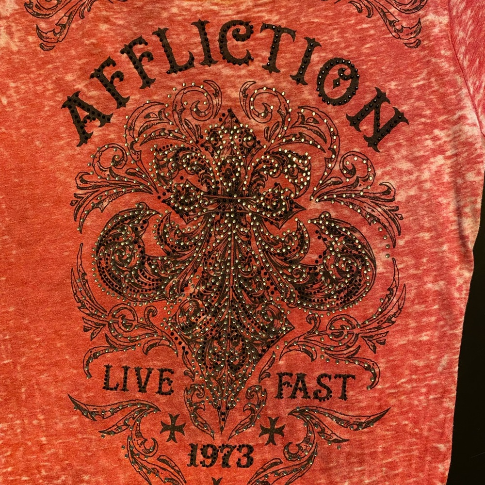Affliction Red Women’s Graphic Tee Sz S